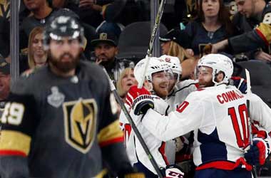 Washington Captials celebrate scoring in Game 2 vs Las Vegas Golden Knights in Stanley Cup Finals 2018
