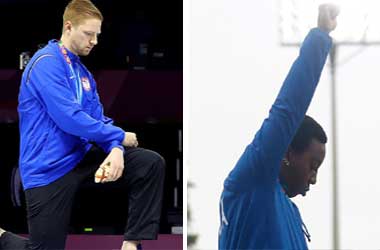 Race Imboden and Gwen Berry protesting at Pan Am Games 2019