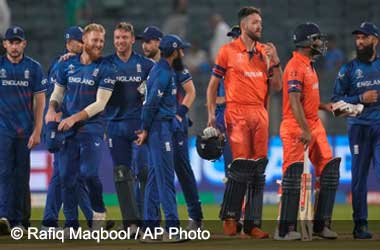 England celebrate win against the Netherlands at the ICC Cricket World Cup 2023